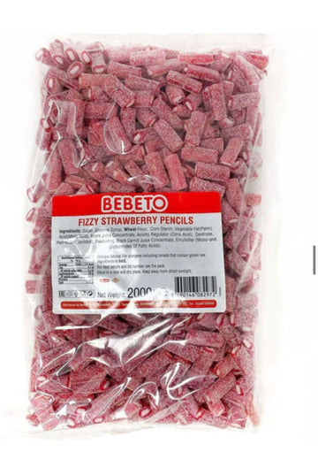 Bebeto Fizzy Strawberry Pencils 2kg Tub (Approx. 1000) | ##shopname## | Jellies & Chewy Sweets