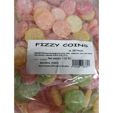Finex Sour Coins Bulk Tub - Approx 240 fizzy fruit flavoured coin-shaped jelly sweets (1920g)