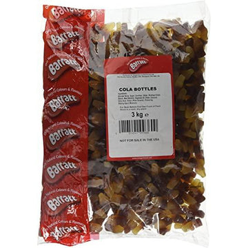 Barratts Cola Bottles 3kg Bulk Bag - A large bag of classic chewy gummy sweets with authentic cola flavour from the iconic Barratts brand.