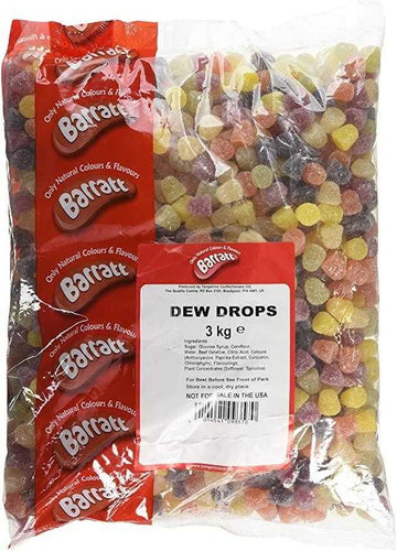 Barratts Dew Drops 3kg Bulk Bag - A classic assortment of colourful fruit flavoured sugar-dusted chewy jelly gum sweets by Barratts.