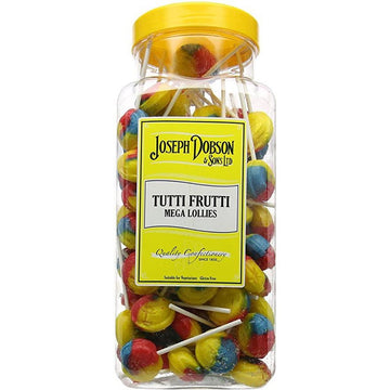 Dobsons Tutti Frutti Mega Lolly Bulk Tub - Assorted mixed fruit flavoured hard candy lollipops