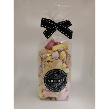 Nic & Ali Pretty Pink Mix 160g Bag - Assortment of pink coloured jelly, chewy, and mallow sweets