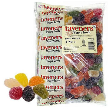 Taveners Fruit Slices 3kg Bulk Bag - Chewy jelly fruit flavoured segment sweets with sugar coating
