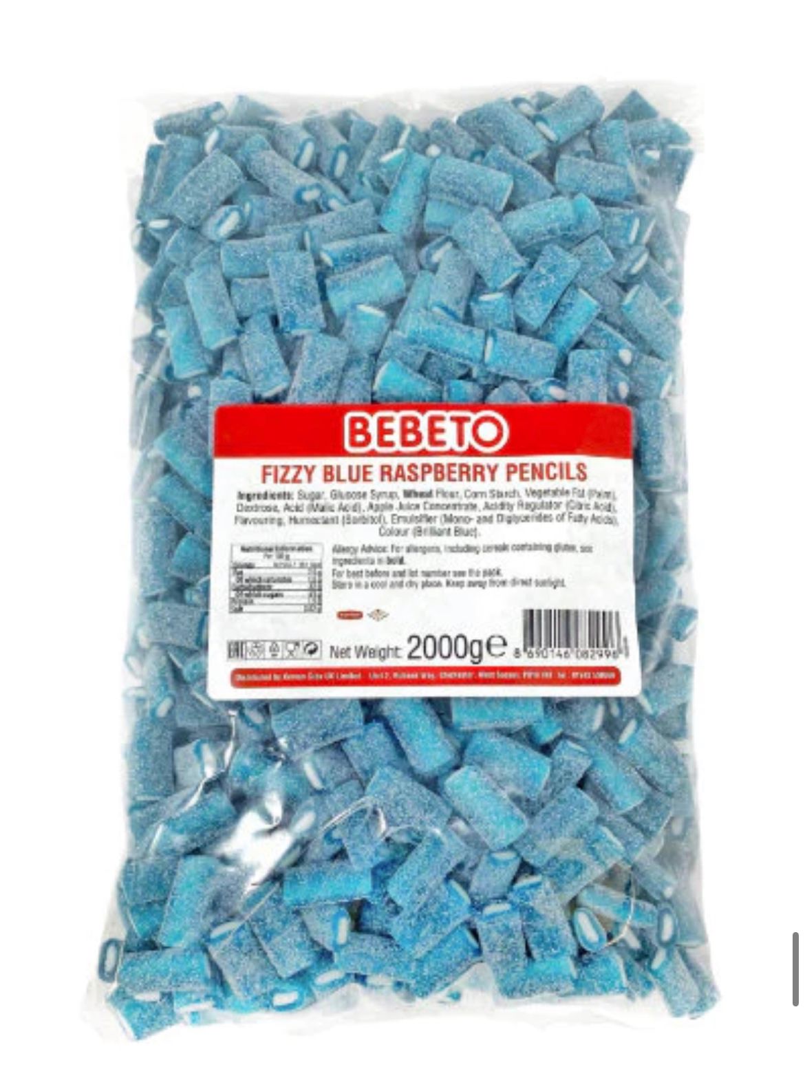 Bebeto Fizzy Blue Raspberry Pencils 2kg Halal (1000pcs) | Party Sweets IE