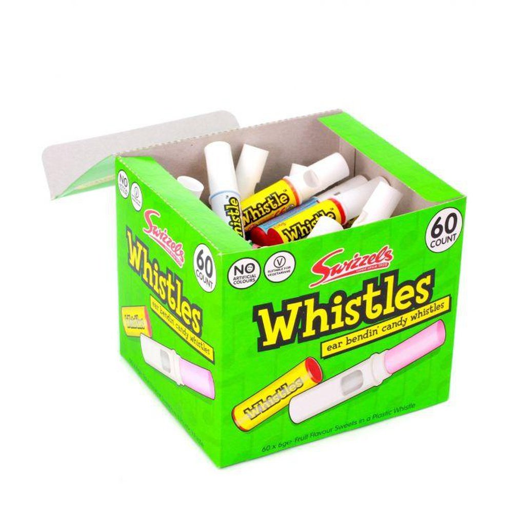Full Box of 60 Swizzels Candy Whistles - Fun retro fruit flavoured hard candy sweets that whistle