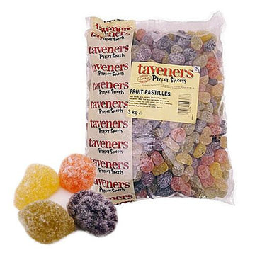 Taveners Fruit Pastilles 3kg Bulk Bag - Chewy sugar coated jelly sweets in assorted fruit flavours